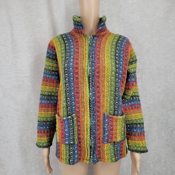 Vintage Hippie Wool Rainbow Woven Knit Full Zip Jacket Unisex 70s? - Picture 7 of 11